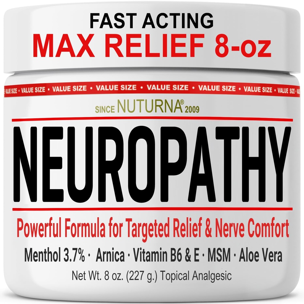 Neuropati Yardım Kremi - Ayak Elleri için Max Yardımı - Ultra Güçlü Menthol, Arnica, Aloe Vera, MSM, Natural Soothing Nerve Relief - Extra Large 8 ozz