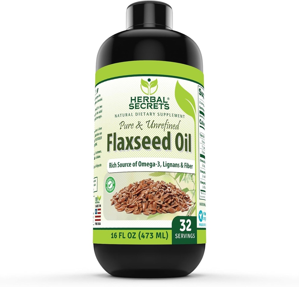 Herbal Sırları Organik Flaxseed Oil Supplement | 16 Fl. Oz. (473 ml) | ABD'de Yapılacaklar