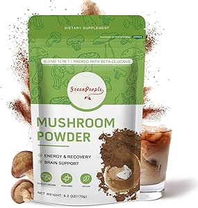 GREENPEOPLE Mushroom Powder Mushroom Supplement - 10-σε-1 Mushrooms Lions Mane Powder with Reishi/Cordyceps/Chaga/Turkey Tail/Matake/Complex for Cognative Function & Immune Support 60 Services