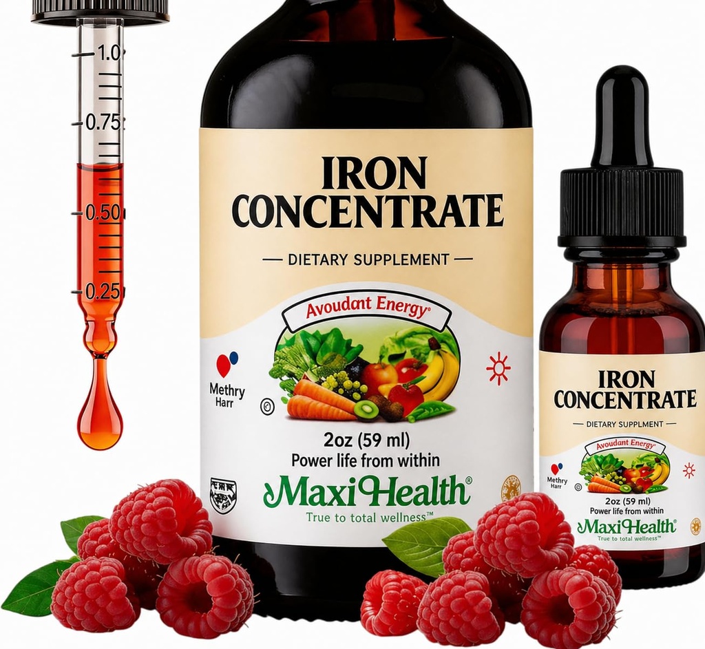 Maxi Health Iron Supplement 15mg Per ML - Enerji ve Kan Seviyelerini Nausea veya Constipation olmadan artırmak - Erkekler için Sıvı Demir Durağı, Kadınlar ve Çocuklar - 2 oz. (2 oz, 2 Pack)