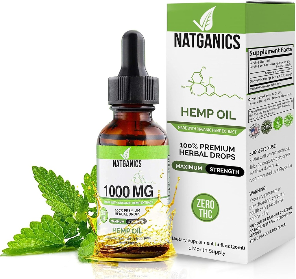 Organik Hemp Oil 1000 mg - Ultra Premium Hemp Oil Drops 1000 mg - Doğal Hemp Oil Extract Tincture - Non-GMO Ultra-Pure CO2 Extracted Drops - Omega Fatty Acids 3 6 9 - Organik olarak Grown & Made in USA