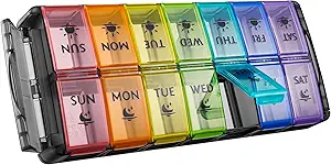 Haftalık Pill Organizer 2 Times a Day Large 7 Day Easy Fill 2020 Son Version NuLeaf AM PM Pill Box Large Daily Pill Cases Medicine Box - Rainbow Black (Patent Registered)