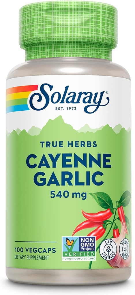SOLARAY Cayenne Pepper 540 mg - Cayenne Pepper ve Supply Supplements with Capsaicins - Supplying 40.000 Heat Unit - Non-GMO Project TY, Vegan, 60 günlük Garanti - 100 Hizmet, 100 VegCaps