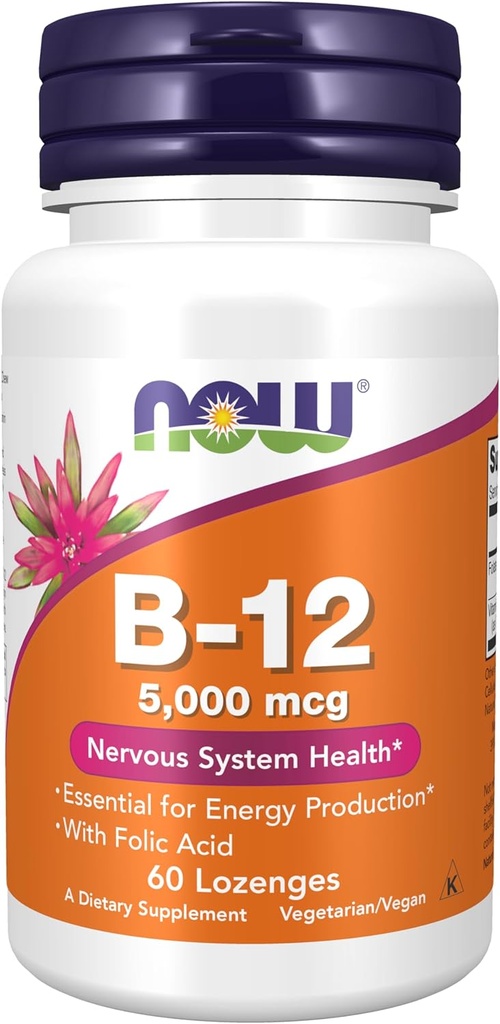 Şimdi Gıdalar Tamamlar, B-12 5.000 mcg, Folic Acid, Nervous System Health*, 60 Lozenges