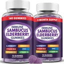 Elderberry Gummies Ανοσολογική Υποστήριξη, Καθημερινή Υποστήριξη για Παιδιά και Ενήλικες*, με Sambucus Elderberry, Ψευδάργυρος, Βιταμίνη C, D3, B6, B12, Plus - Συμπλήρωμα Διατροφής - 140 Count