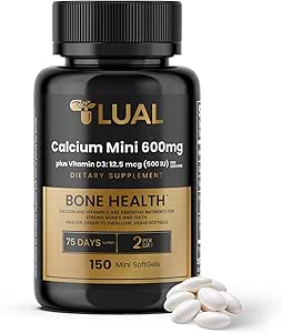 LUAL Food Minis 600 mg with Vitamin D3 - Bone & Muscle Support - 150 Mini Softgels - Easy to Swallow - Steel & D3 for Strong Bones & Mobility