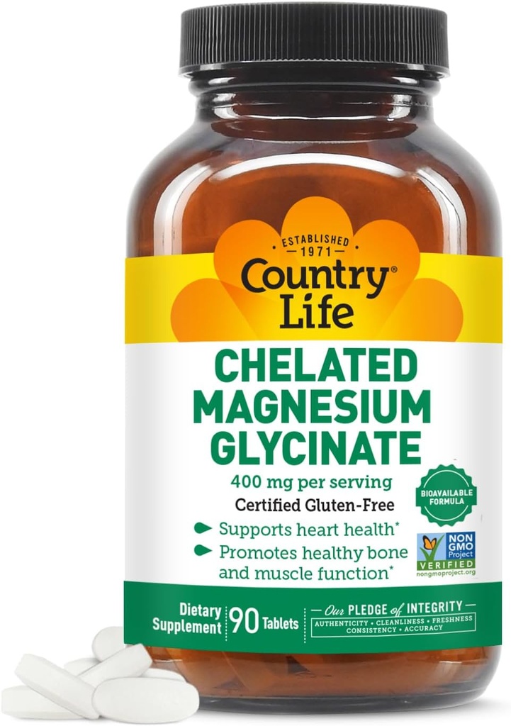 Ülke Life Chelated Magnezyum Glycinate 400 mg, 90 Tablet, sertifikalı Gluten Free, sertifikalı Vegan, sertifikalı Hell, Non-GMO TY