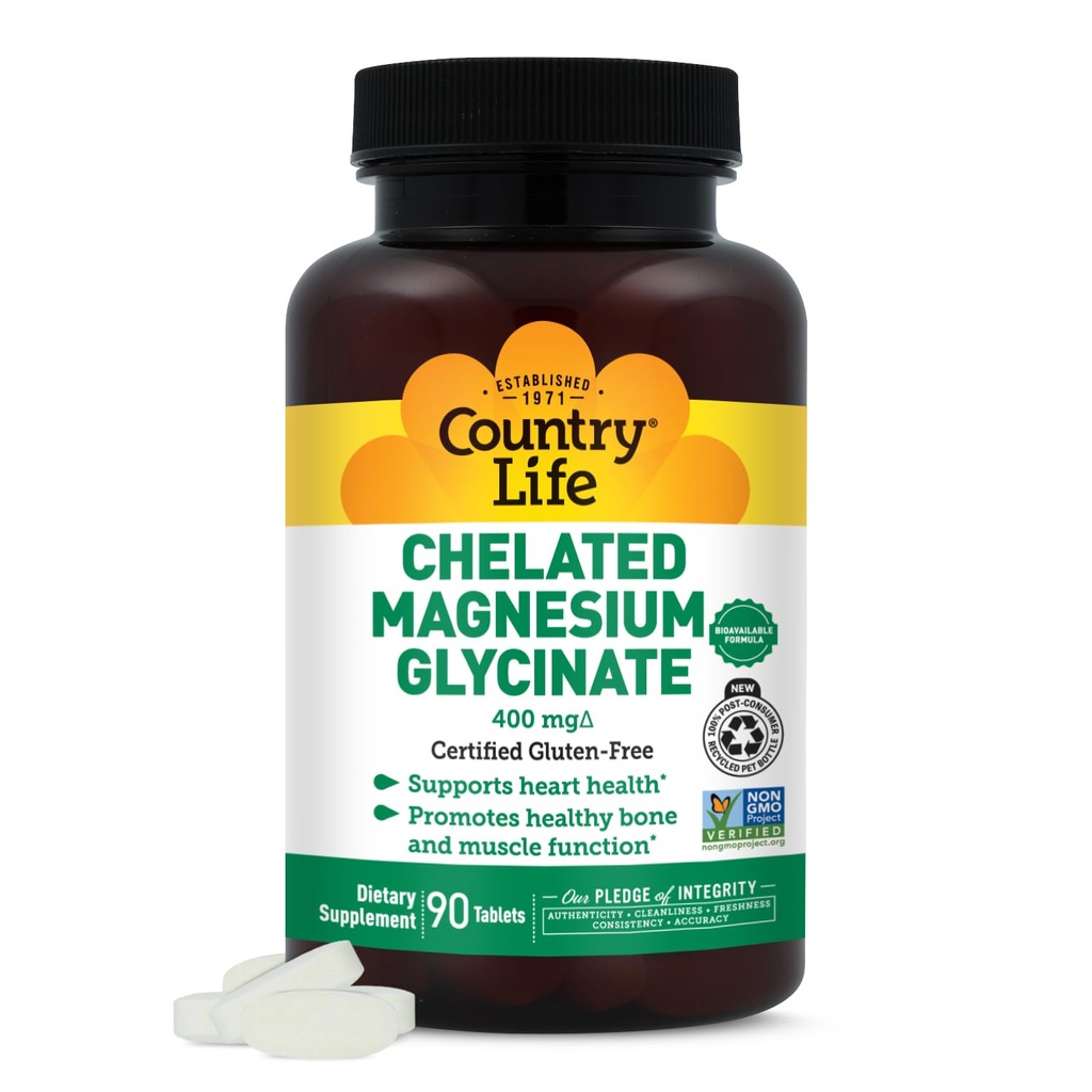 Ülke Life Chelated Magnezyum Glycinate 400 mg, 90 Tablet, sertifikalı Gluten Free, sertifikalı Vegan, sertifikalı Hell, Non-GMO TY