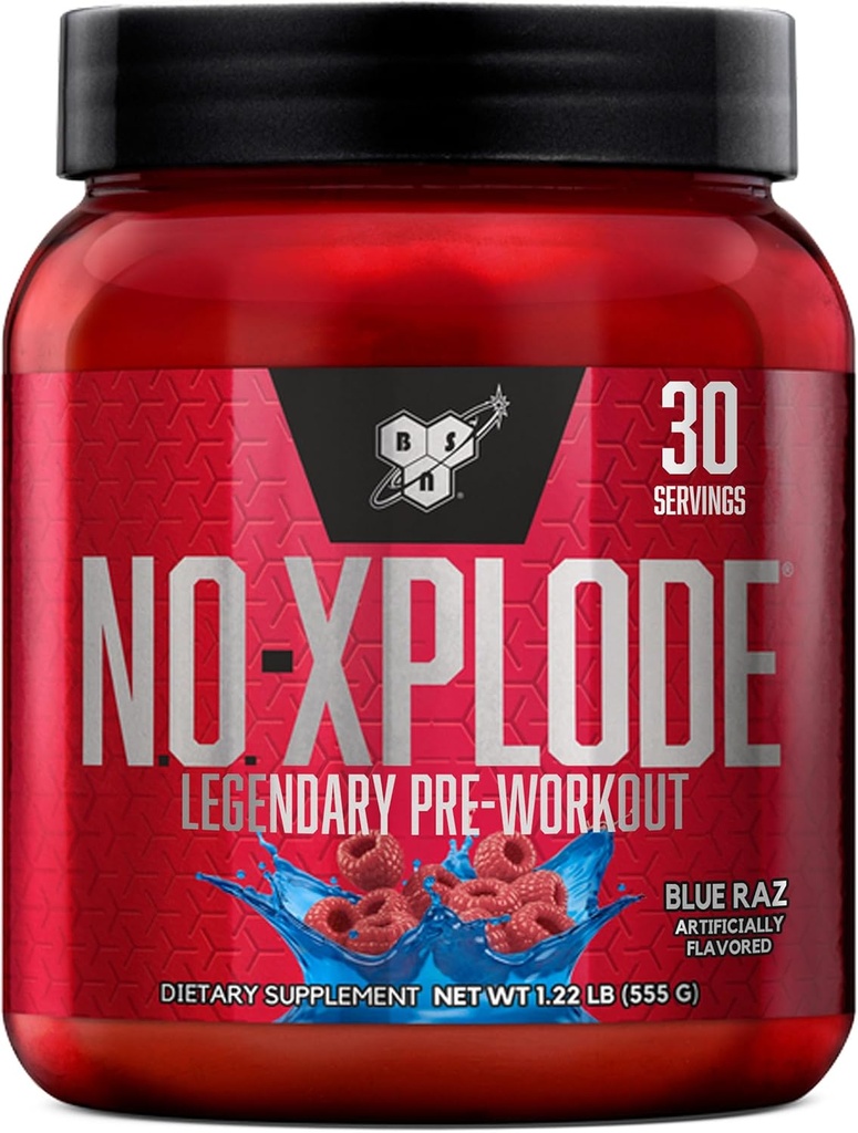 BSN N.O.-XPLODE Pre Workout Toz, Blood Supplement for Men and Women with Kretine and Beta-Alanine, Flavor: Blue Raz, 30 Hizmetler