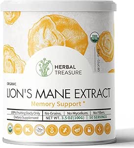 Organik Lions Mane, Non-GMO ve Gluten-Free Lions Mane, Nöronal Büyüme ve Immune System, Mushroom Toz for Memory Support, Concentration, Clarity, Yaratıcılık ve Mood-50 Hizmet