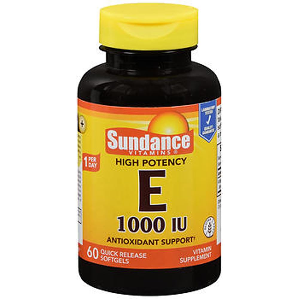Sundance High Potency E | 450 mg (1000 IU) | 60 Softgels | Essential Vitamin Supplement | Non-GMO ve Gluten Free Formula