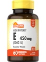 Sundance High Potency E | 450 mg (1000 IU) | 60 Softgels | Essential Vitamin Supplement | Non-GMO ve Gluten Free Formula