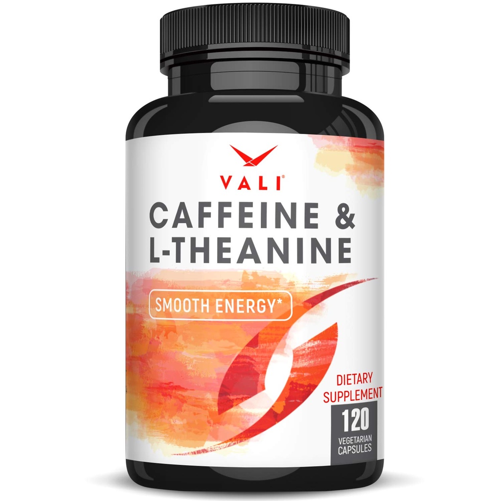 VALI Caffeine 50 mg & L Theanine 100 mg - Caffeine Pills & L-Theanine for Smart Smooth Energy & Focus Supplement. Nootropic Brain ATM Bilişsel Destek Stack & Focused Clarity. 120 Veggie Capsules