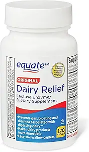 Dairy Relief Caplets, Original, Lactase Enzyme, 120 Pills by Equate (Pack of 1) + Style