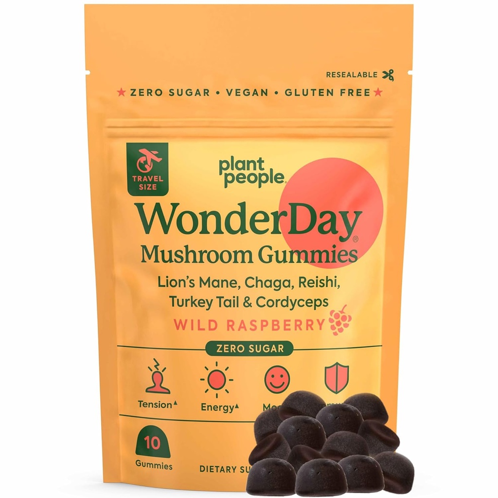 Plant People - WonderDay Mushroom Gummies Mini | Daily Gummy Multi Support for Whole Body Balance, Mood, De-Stress, Energy, Immune and Gut Health | Natural, Vegan, Non-GMO | Deneme Boyutları