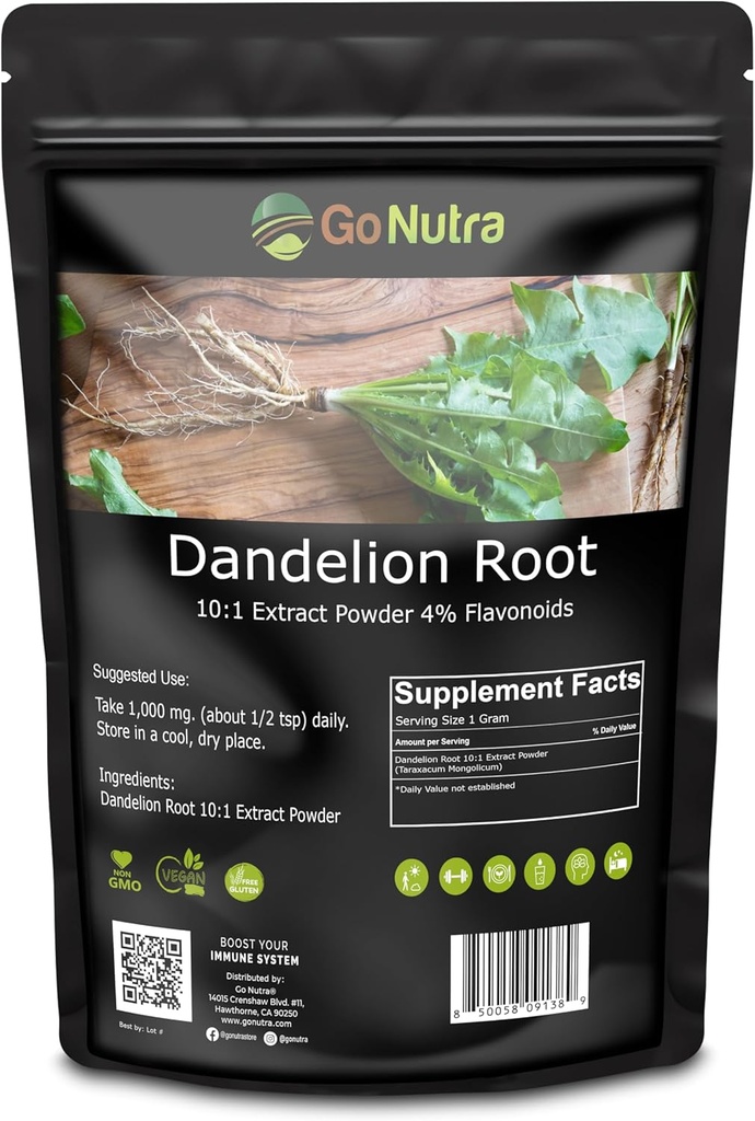 Go Nutra Dandelion Kök Tozu Çay, Kahve ve İçecekler | Mekanik 10:1 Dandelion Root Extract Toz, Caffeine Free | Antioksis, Digestion & Immune System | Non-GMO, Vegan | 16 oz (1 lb)