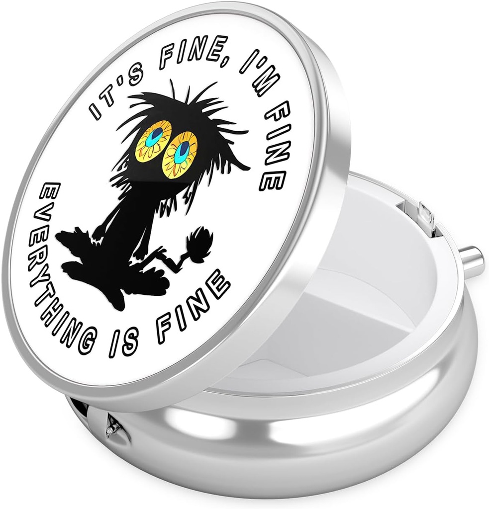 Nipichsha Pill Box, Küçük Pill Case for Purse & Pocket, Cute Travel Medicine Organizer, Portatif Tıp Konteynerleri Vitaminleri, İlaçları, Fish Oil & Supplement, Funny Black Cat