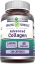 Amazing Formulas Advanced Collagen Supplement | Collagen Type I, II & III, C & Hyaluronic Acid | 1600 Mg Per | 180 Capsules | Non-GMO | Gluten-Free | Made in USA