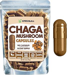 XPRS Nutra Chaga Mushroom Κάψουλες - Premium USDA Chaga Μανιτάρια Κάψουλες - Ενθυλακωμένη σκόνη μανιταριών Chaga για μια ενίσχυση της ασυλίας - Vegan Friendly Superfood για Τσάγκα Τσάι και Ποτά - 180 Count