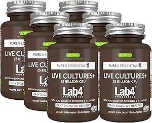 Igennus Probiotics & Prebiotic, Lactobacillus Acidophilus & Bifidobacterium, Live Cultures+ Lab4, Εγγυημένα 25 δισεκατομμύρια CFU, για γυναίκες & άνδρες, μη-Bloating Gut Health Support, Non-GMO, 6 x 30 κάψουλες