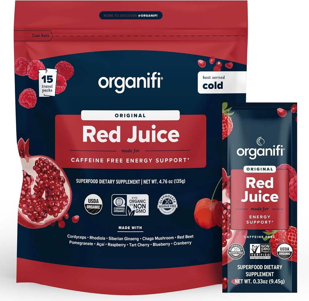 Organifi Red Juice - Enerji Toz Afternoon Crashes ve Boosts Digestion ve Immune System, 15 Go Packets