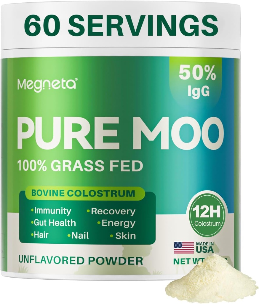 Colostrum Powder, 12H First Milk, 50% IgG, Grass Fed Bovine Colostrum for Humans- Supports Gut Health, Immune, Hair, Skin-60 Servings
