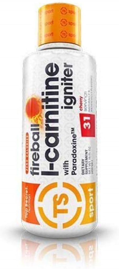 Top Secret Nutrition Fireball Sıvı L-Carnitine with Paradoxine | Stim Free | Kilo Yönetimi, Enerji ve Egzersiz Performansı | 16 Ounces, 21 Hizmet (Cherry)