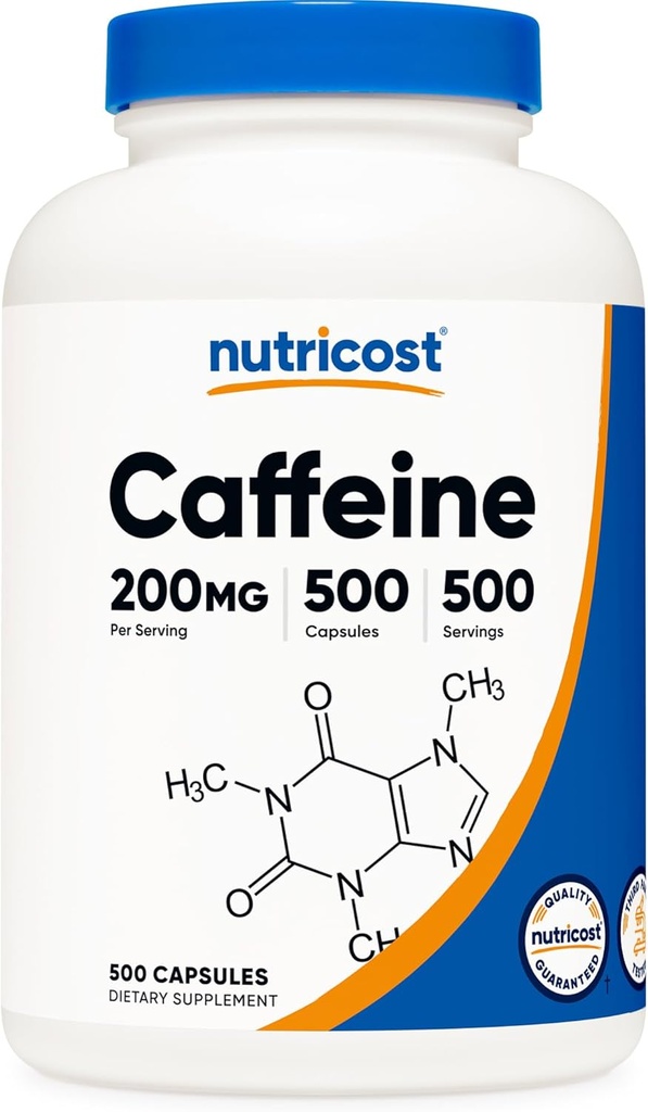 Nutricost Caffeine Pills, 200 mg Per Servisi (500 Caps)