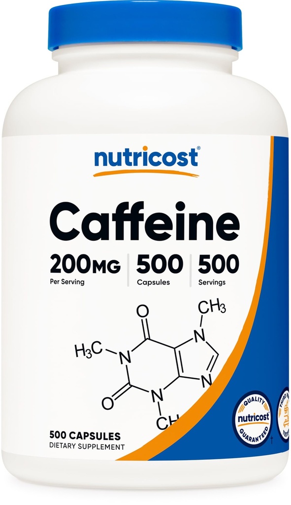 Nutricost Caffeine Pills, 200 mg Per Servisi (500 Caps)