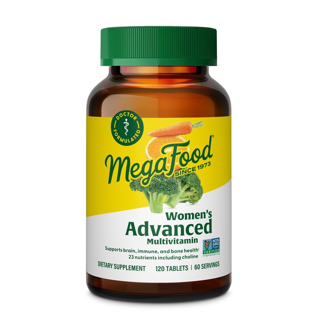 MegaFood Women's Advanced Multivitamin for Women - Doktor-Formated With Iron, Choline, Vitamin D, Vitamin C & çinko - Beyin Sağlığı - Immune Support - Non-GMO - Vegetarian - 120 Tabs (60 Hizmet)