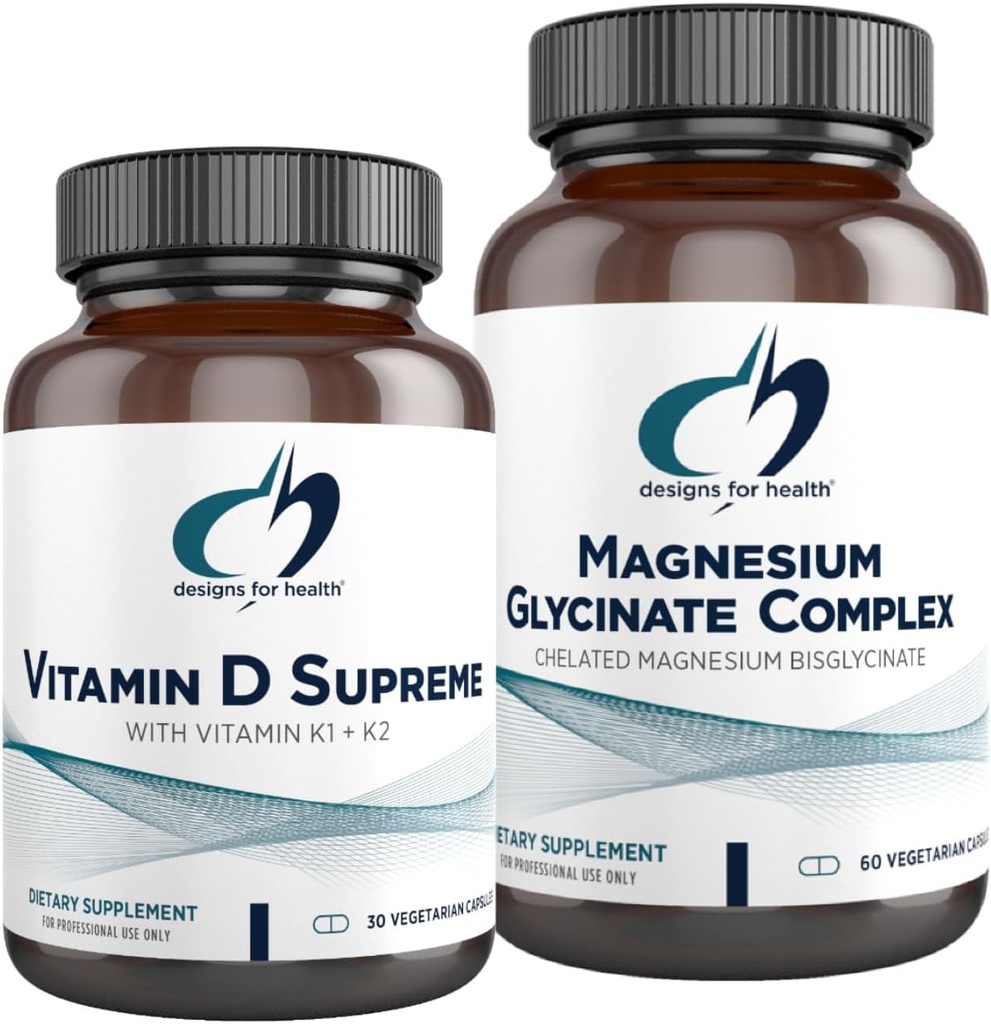 Magnezyum Health Glycinate Kompleks (60 Capsules) & Vitamin D Yüksek (30 Yumuşakgels) - 5000 IU Vitamin D3 ve Vitamin K2 / K1 - Bone, Immune & Mood