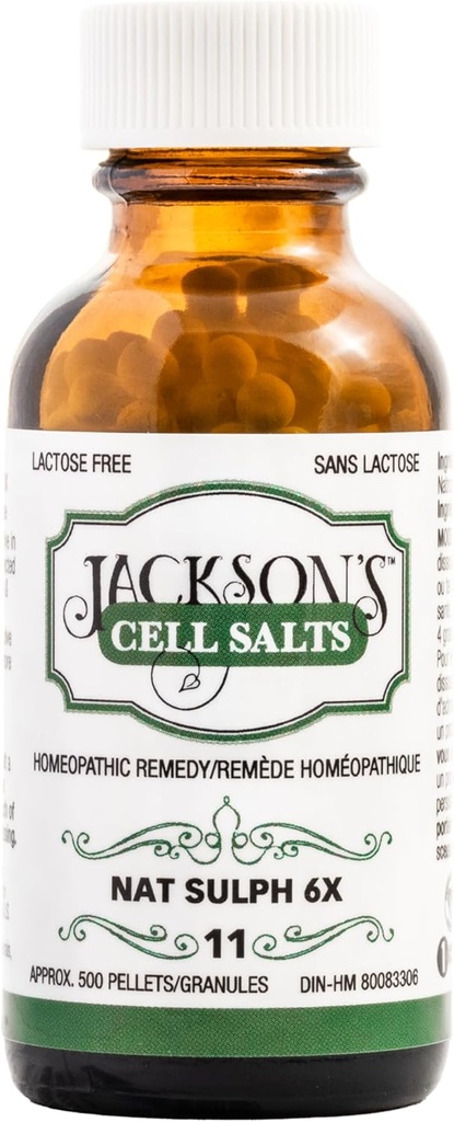 Jackson'ın #11 Hücre Salt NAT Sulph 6X (500 Ultrasonik Şişe) - sertifikalı Vegan, Lactose-Free Schuessler Cilt Natrum Sulphuricum 6X