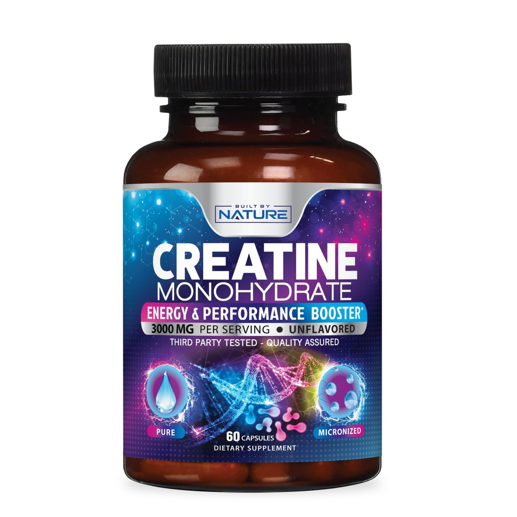 Nature Kretine Monohidrat Pills tarafından inşa edilmiştir - Erkekler ve Kadınlar için Kre Güçlü, Enerji, Endurance ve Kurtarma - Gluten-Free, Vegan, Non-GMO - 60 Capsules