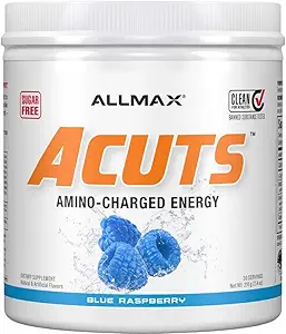 ALLMAX Beslenme AMINOCUTS (ACUTS), Amino-Charged Energy Drink with Taurin, L-Carnitine, Green Coffee Bean Extract, Blue Raspberry, 36 Hizmet