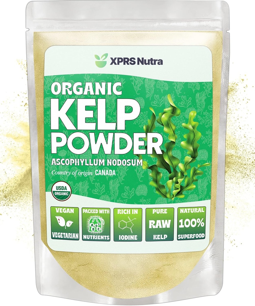 XPRS Nutra Organik Kelp Tozu (Ascophyllum Nodosum) - Iodine'de Toz Zengin, Immune Vitaminleri ve Mineralleri - Gıda Grade Sea Kelp Supplement Vegan Superfood için 4 oz)