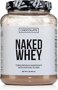 NAKED Whey Chocolate Protein Powder - Only 3 Ingredients - Grass Fed Whey Protein Powder, Organic Chocolate and Organic Coconut Sugar, No GMO, No Soy, and Gluten Free - 24 Servings