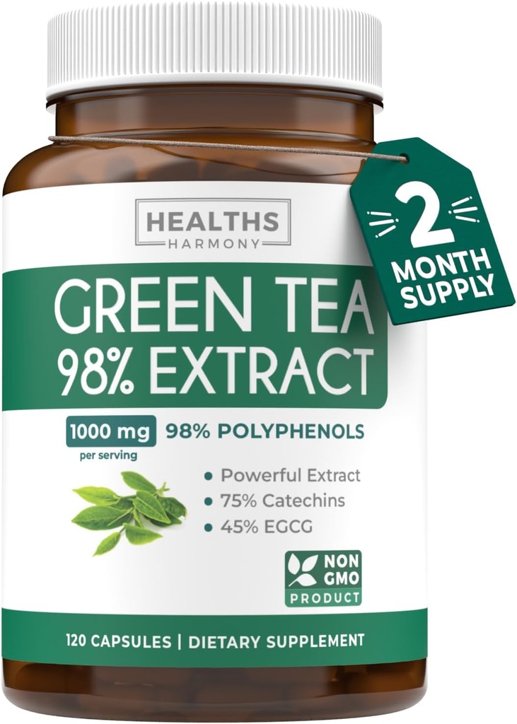 EGCG Green Tea Extract Capsules - Super High Potency Green Tea Pills Antioxy Rich Formula Packed with Polyols Catechins & EGCG - 500 mg Per Capsule - Non-GMO & Made in the USA (2Ay Supply)