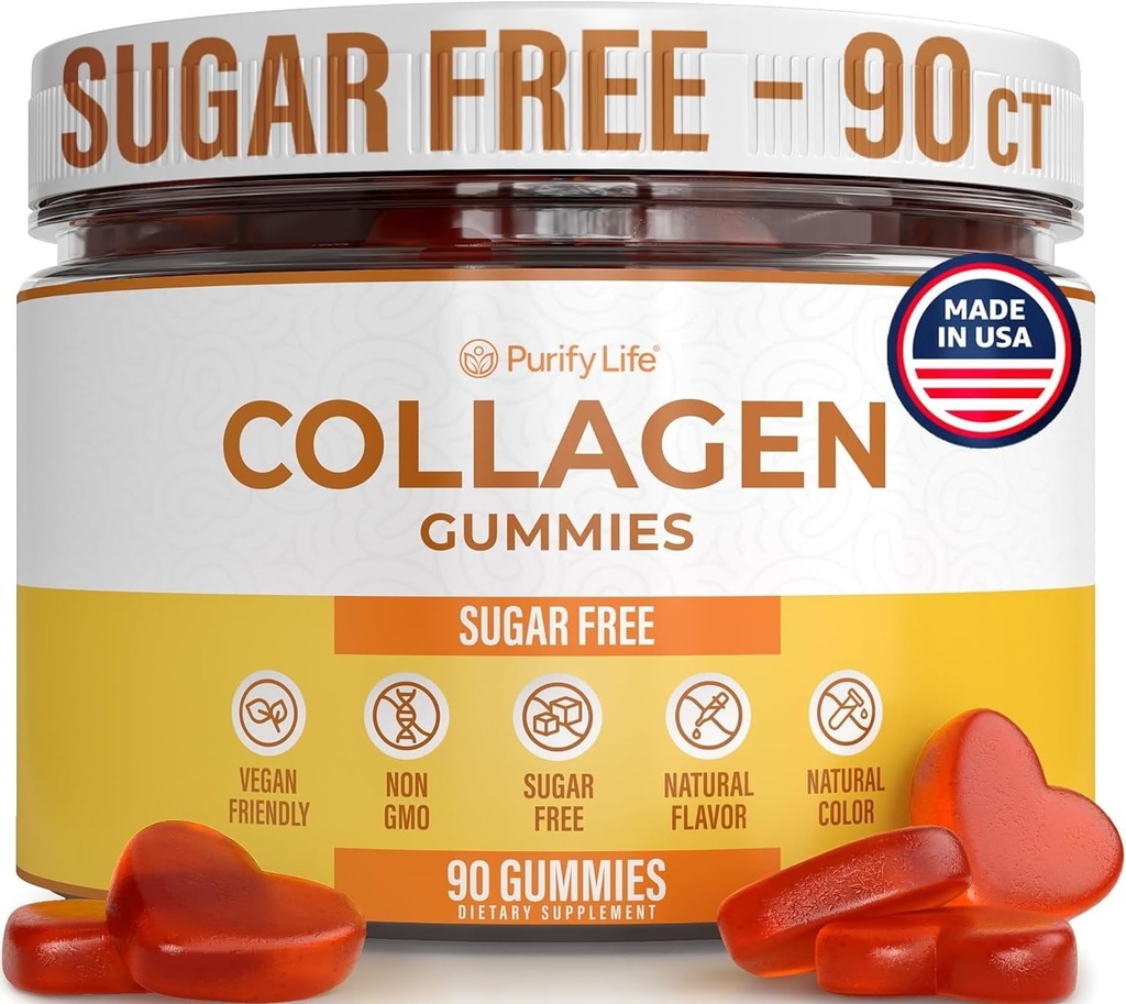 Sugar-Free Marine Collagen Gummies (90 Collagen Chews) Potent 500 mg Collagen Gummy for Hair growth, Healthier Skin & Nails, Pore Solution & Elasticity Hydrolyzed, Gluten Free, Boosted w Shuddha Gugulululu