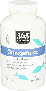 365 by Whole Foods Market, Omegaforce 3 6 9 Kompleksi, 120 Softgels (Pack of 2)