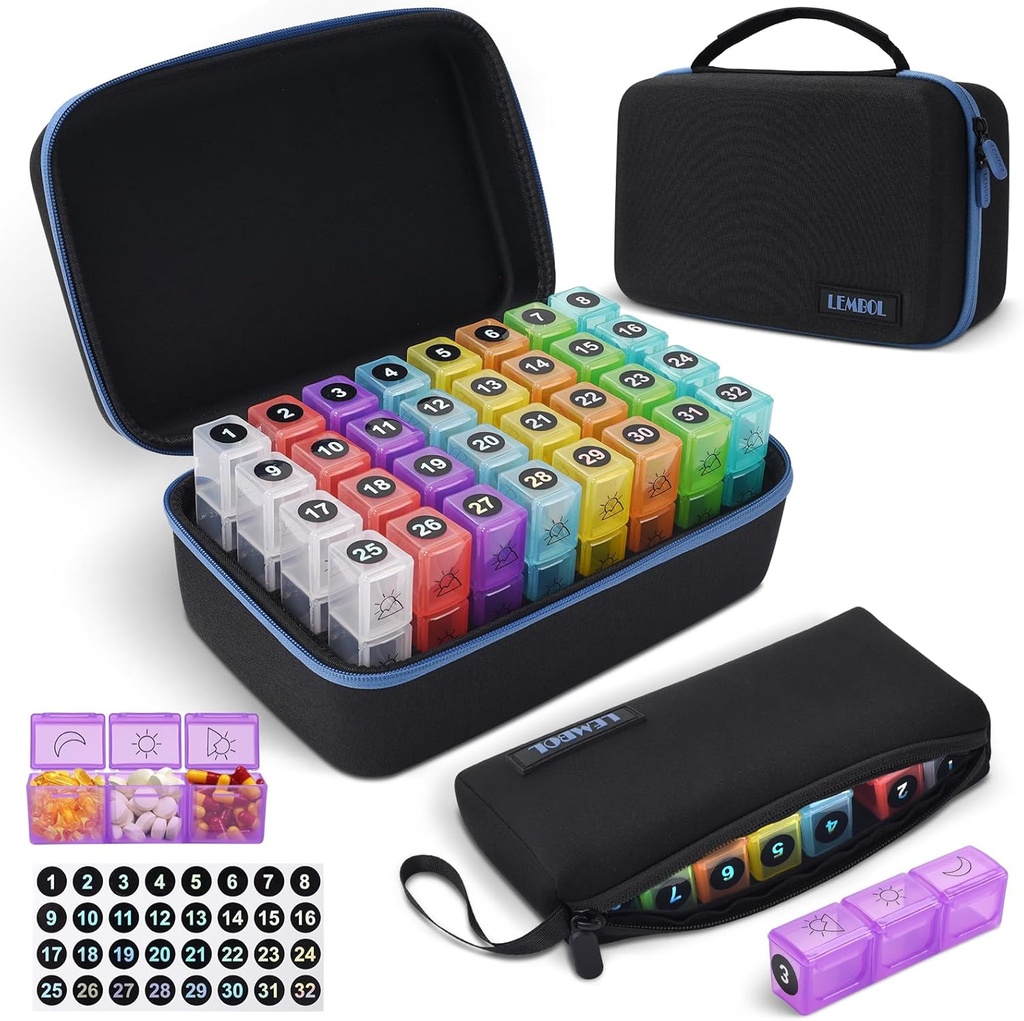 Aylık Pill Organizer 3X, Portatif 7Day Travel Medicine Organize Bag,Large Pill Box ile 32 Günlük Karşılaştırmalar,30 Günlük Pill Vaka Tıp Vitamini,Supplement ve İlaç İlaçları için Organize Edildi