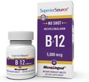 Superior Source No Shot Methylcobalamin B-12 5000 mcg - Βιταμίνη B-12 για την υποστήριξη της παραγωγής ενέργειας, της υγείας του εγκεφάλου και της γενικής ευεξίας - Υπογλώσσια δισκία για γρήγορη απορρόφηση - 60 δισκία διάλυσης