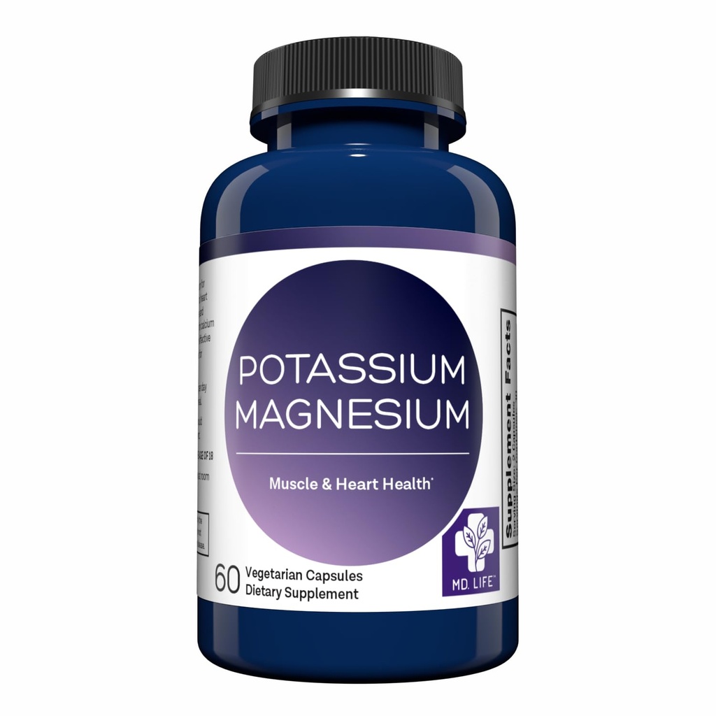 MD. Yaşam Potasyum Magnezyum Tamamı - 60 Capsules - Yüksek Absorpsiyon Kompleksi - Vascular Health & Leg Cramp'i Desteklemek için Potasyum Tamam