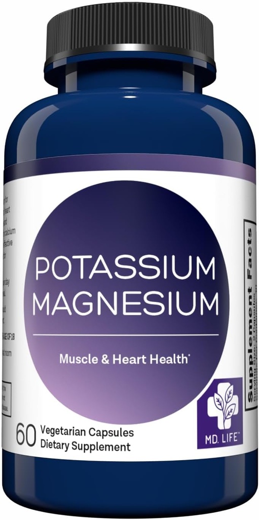 MD. Yaşam Potasyum Magnezyum Tamamı - 60 Capsules - Yüksek Absorpsiyon Kompleksi - Vascular Health & Leg Cramp'i Desteklemek için Potasyum Tamam