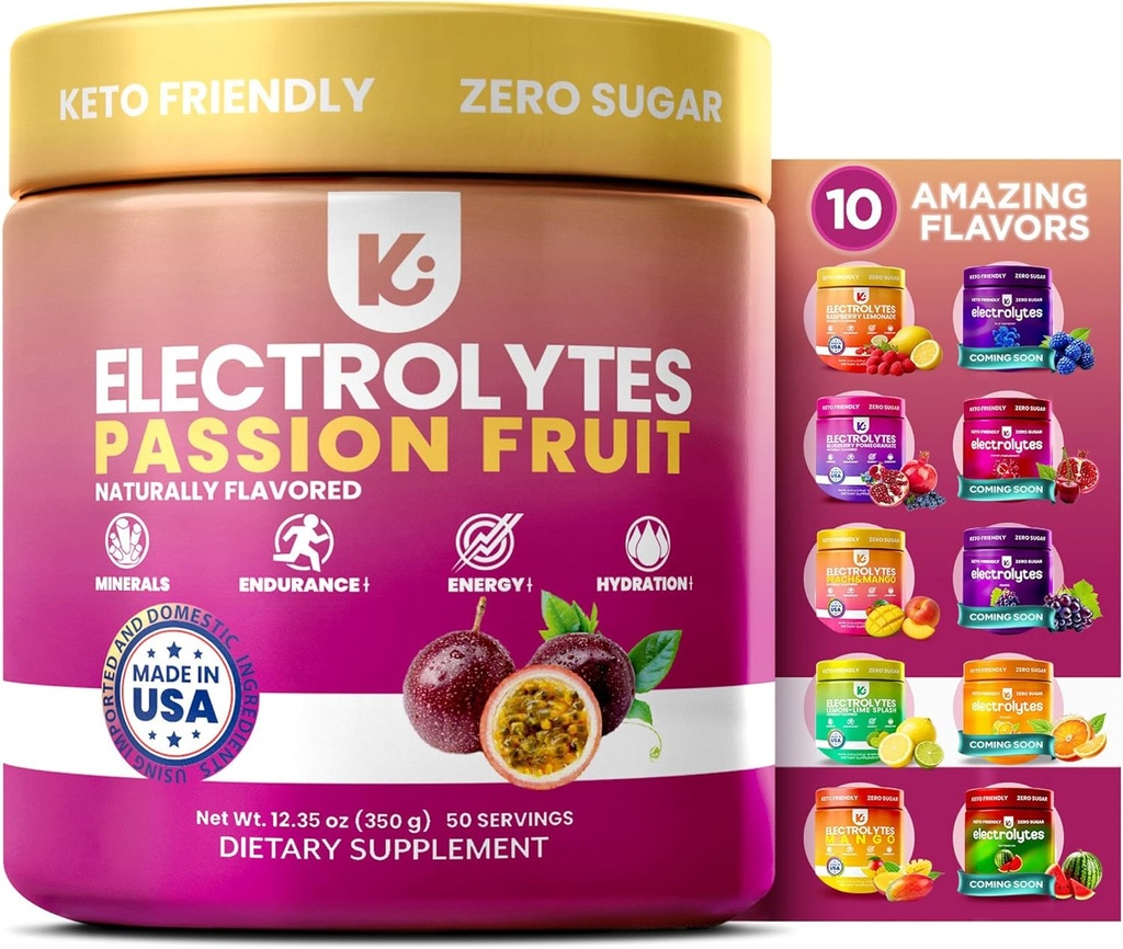 Keppi Electrolytes Toz – Tutkulu Flavor – Pyumyum, Magnezyum, sodyum - 50 Hizmet - Keto, Vegan, Fasting-Friendly, Zero Calorie Electrolyte İçecek