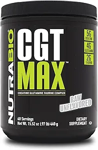 NutraBio CGT-MAX Powder- Creatine, Glutamine and Taurine to Support Muscle Recovery and Strength - 40 Servings - Unflavored