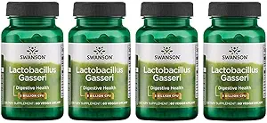 Swanson Lactobacillus Gasseri - Probiotic Supplement Supporting Digestive Health with 3 Billion CFU - Design-Release Satiety & Fat Metabolism Support - (60 Veggie Capsules) 4 Bottles