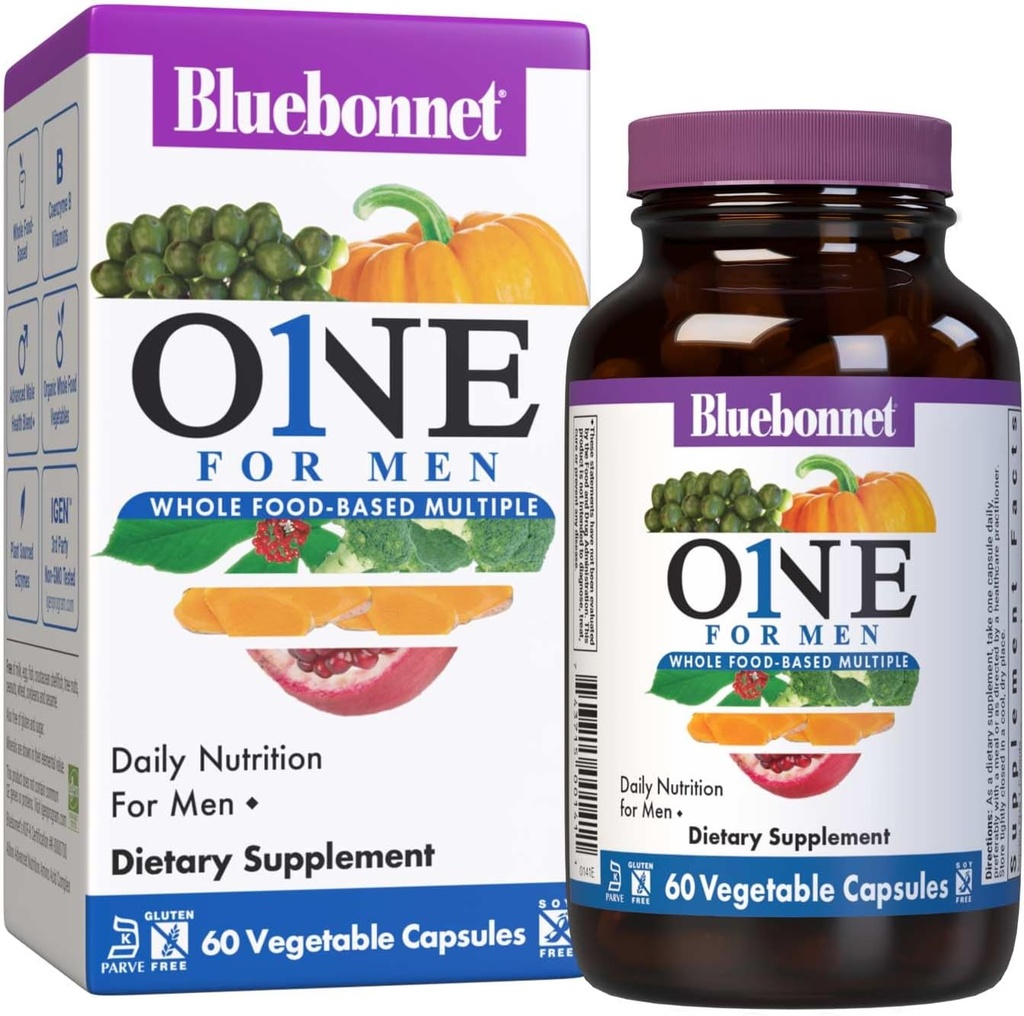 Bluebonnet Beslenme Erkeklerin Bir Sebze Kapsülü, Tüm Gıda Birden, K2, Organik, Enerji, Vitality, Non-GMO, Gluten, Soy & Milk Free, Kosher, 3 Ay Supply, 90 Count