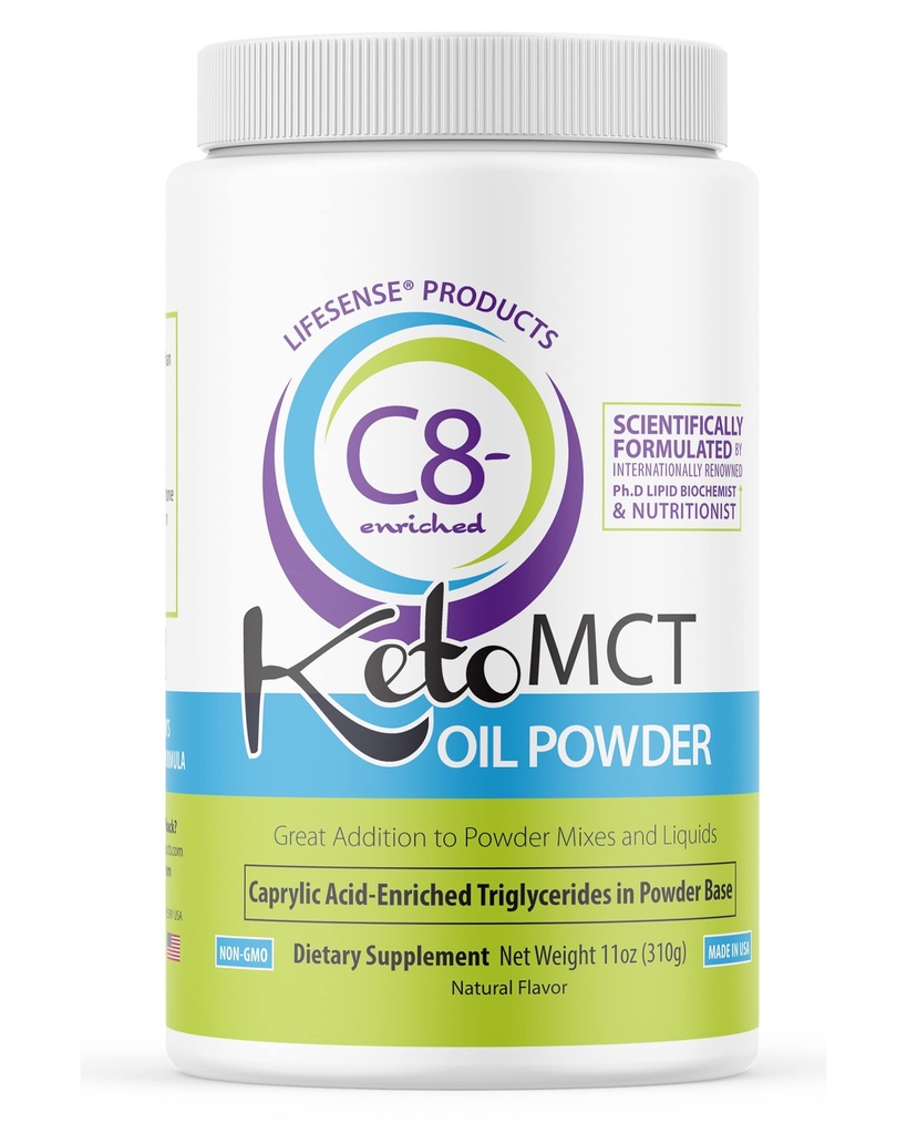LifeSense C8 zenginleştirilmiş MCT Oil Toz Unflavored Sourced from Coconut Oil, Keto-Friendly, ABD'de doktora Beslenme, Beyin ve Vücut için Optimal Yakıt