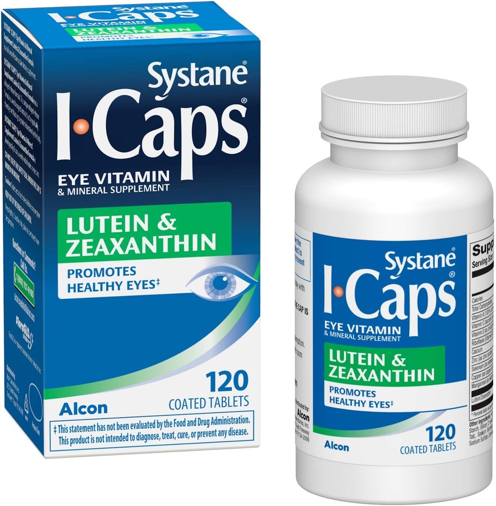 Systane ICaps Eye Vitamin & Mineral Supplement, Lutein & Zeaxant Formula, 120 Kaplamalı Tabletler