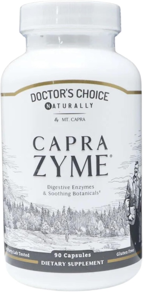 CapraZyme by Mt. Capra | Vegetarian Digestive Enzyme Supplement for Men and Women, Amylase, Lipase, Bromelain, Pro, with Botanical Mix Grapetre, Ginger, ve Turmeric | 90 Capsules